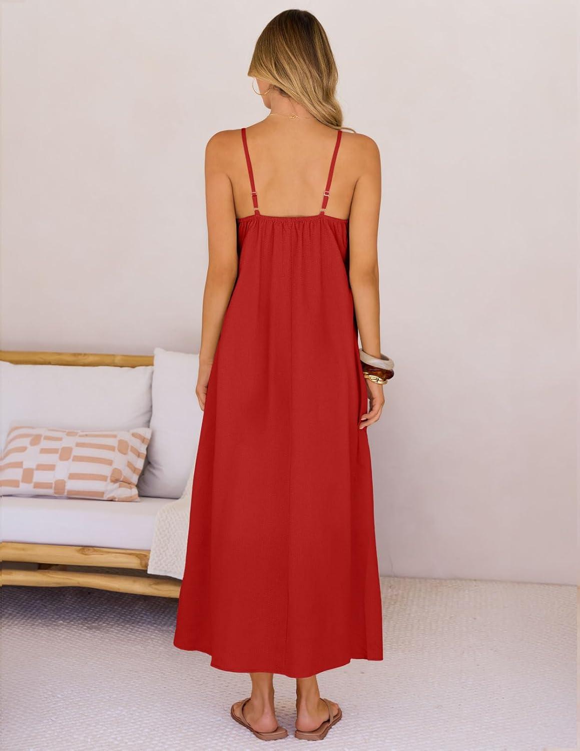 imageMEROKEETY Womens Boho Maxi Dresses 2026 Spaghetti Straps Spring Summer Sundress Casual Beach Vacation Long DressesRed