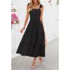MEROKEETY Women’s 2026 Spring Boho Maxi Dress Summer Beach Vacation Casual Sleeveless Smocked A Line Sundress with Pockets(Black)