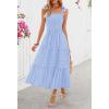 MEROKEETY Women’s 2026 Spring Boho Maxi Dress Summer Beach Vacation Casual Sleeveless Smocked A Line Sundress with Pockets(Blue)