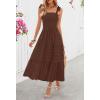 MEROKEETY Women’s 2026 Spring Boho Maxi Dress Summer Beach Vacation Casual Sleeveless Smocked A Line Sundress with Pockets(Coffee)
