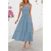 MEROKEETY Women’s 2026 Spring Boho Maxi Dress Summer Beach Vacation Casual Sleeveless Smocked A Line Sundress with Pockets(Dustyblue)