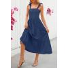 MEROKEETY Women’s 2026 Spring Boho Maxi Dress Summer Beach Vacation Casual Sleeveless Smocked A Line Sundress with Pockets(Navy)