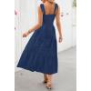 MEROKEETY Women’s 2026 Spring Boho Maxi Dress Summer Beach Vacation Casual Sleeveless Smocked A Line Sundress with Pockets(Navy)