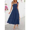 MEROKEETY Women’s 2026 Spring Boho Maxi Dress Summer Beach Vacation Casual Sleeveless Smocked A Line Sundress with Pockets(Navy)