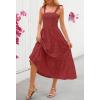 MEROKEETY Women’s 2026 Spring Boho Maxi Dress Summer Beach Vacation Casual Sleeveless Smocked A Line Sundress with Pockets(Red)