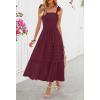 MEROKEETY Women’s 2026 Spring Boho Maxi Dress Summer Beach Vacation Casual Sleeveless Smocked A Line Sundress with Pockets(Wine)