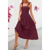 MEROKEETY Women’s 2026 Spring Boho Maxi Dress Summer Beach Vacation Casual Sleeveless Smocked A Line Sundress with Pockets(Wine)