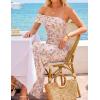 MEROKEETY Women’s Floral Maxi Dress 2026 Summer Off Shoulder Ruched Mesh Bodycon Cocktail Wedding Guest Party Dresses(Beige)