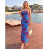 MEROKEETY Women’s Floral Maxi Dress 2026 Summer Off Shoulder Ruched Mesh Bodycon Cocktail Wedding Guest Party Dresses(Blue)