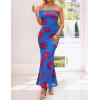 MEROKEETY Women’s Floral Maxi Dress 2026 Summer Off Shoulder Ruched Mesh Bodycon Cocktail Wedding Guest Party Dresses(Blue)
