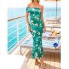 MEROKEETY Women’s Floral Maxi Dress 2026 Summer Off Shoulder Ruched Mesh Bodycon Cocktail Wedding Guest Party Dresses(Green)