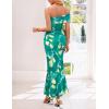 MEROKEETY Women’s Floral Maxi Dress 2026 Summer Off Shoulder Ruched Mesh Bodycon Cocktail Wedding Guest Party Dresses(Green)