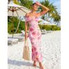 MEROKEETY Women’s Floral Maxi Dress 2026 Summer Off Shoulder Ruched Mesh Bodycon Cocktail Wedding Guest Party Dresses(Pink)