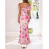 MEROKEETY Women’s Floral Maxi Dress 2026 Summer Off Shoulder Ruched Mesh Bodycon Cocktail Wedding Guest Party Dresses(Pink)