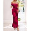 MEROKEETY Women’s Floral Maxi Dress 2026 Summer Off Shoulder Ruched Mesh Bodycon Cocktail Wedding Guest Party Dresses(Red)