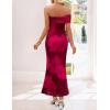 MEROKEETY Women’s Floral Maxi Dress 2026 Summer Off Shoulder Ruched Mesh Bodycon Cocktail Wedding Guest Party Dresses(Red)