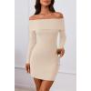 MEROKEETY Women’s Sexy Off Shoulder Sweater Dress 2026 Winter Spring Long Sleeve Bodycon Club Night Out Mini Dresses(Apricot)