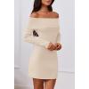 MEROKEETY Women’s Sexy Off Shoulder Sweater Dress 2026 Winter Spring Long Sleeve Bodycon Club Night Out Mini Dresses(Apricot)