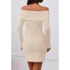 MEROKEETY Women’s Sexy Off Shoulder Sweater Dress 2026 Winter Spring Long Sleeve Bodycon Club Night Out Mini Dresses(Apricot)
