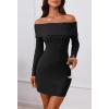 MEROKEETY Women’s Sexy Off Shoulder Sweater Dress 2026 Winter Spring Long Sleeve Bodycon Club Night Out Mini Dresses(Black)
