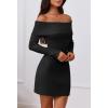 MEROKEETY Women’s Sexy Off Shoulder Sweater Dress 2026 Winter Spring Long Sleeve Bodycon Club Night Out Mini Dresses(Black)