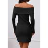 MEROKEETY Women’s Sexy Off Shoulder Sweater Dress 2026 Winter Spring Long Sleeve Bodycon Club Night Out Mini Dresses(Black)
