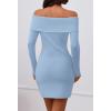 MEROKEETY Women’s Sexy Off Shoulder Sweater Dress 2026 Winter Spring Long Sleeve Bodycon Club Night Out Mini Dresses(Blue)