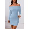 MEROKEETY Women’s Sexy Off Shoulder Sweater Dress 2026 Winter Spring Long Sleeve Bodycon Club Night Out Mini Dresses(Blue)