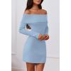 MEROKEETY Women’s Sexy Off Shoulder Sweater Dress 2026 Winter Spring Long Sleeve Bodycon Club Night Out Mini Dresses(Blue)