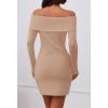 MEROKEETY Women’s Sexy Off Shoulder Sweater Dress 2026 Winter Spring Long Sleeve Bodycon Club Night Out Mini Dresses(Khaki)