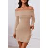 MEROKEETY Women’s Sexy Off Shoulder Sweater Dress 2026 Winter Spring Long Sleeve Bodycon Club Night Out Mini Dresses(Khaki)