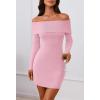 MEROKEETY Women’s Sexy Off Shoulder Sweater Dress 2026 Winter Spring Long Sleeve Bodycon Club Night Out Mini Dresses(Pink)