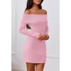 MEROKEETY Women’s Sexy Off Shoulder Sweater Dress 2026 Winter Spring Long Sleeve Bodycon Club Night Out Mini Dresses(Pink)