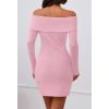 MEROKEETY Women’s Sexy Off Shoulder Sweater Dress 2026 Winter Spring Long Sleeve Bodycon Club Night Out Mini Dresses(Pink)