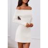 MEROKEETY Women’s Sexy Off Shoulder Sweater Dress 2026 Winter Spring Long Sleeve Bodycon Club Night Out Mini Dresses(White)