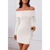 MEROKEETY Women’s Sexy Off Shoulder Sweater Dress 2026 Winter Spring Long Sleeve Bodycon Club Night Out Mini Dresses(White)