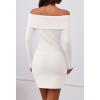 MEROKEETY Women’s Sexy Off Shoulder Sweater Dress 2026 Winter Spring Long Sleeve Bodycon Club Night Out Mini Dresses(White)