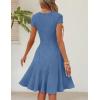 MEROKEETY Women’s Summer Ribbed Mini Sweater Dress 2026 Spring Casual Crewneck Cap Sleeve Knit A Line Short Dresses(Dusty Blue)