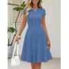 MEROKEETY Women’s Summer Ribbed Mini Sweater Dress 2026 Spring Casual Crewneck Cap Sleeve Knit A Line Short Dresses(Dusty Blue)