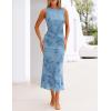 MEROKEETY Women’s Summer Sleeveless Floral Maxi Dress 2026 Bodycon Mesh Wedding Guest Cocktail Formal Party Dresses(Blue)