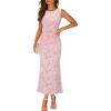 MEROKEETY Women’s Summer Sleeveless Floral Maxi Dress 2026 Bodycon Mesh Wedding Guest Cocktail Formal Party Dresses(Lightpink)