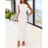MEROKEETY Women’s Summer Sleeveless Floral Maxi Dress 2026 Bodycon Mesh Wedding Guest Cocktail Formal Party Dresses(White)