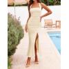 MEROKEETY Women’s Wedding Guest Dress Summer Sleeveless Halter Backless Slit Ruched Beach Cocktail Formal Maxi Dresses(Beige)