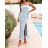 MEROKEETY Women’s Wedding Guest Dress Summer Sleeveless Halter Backless Slit Ruched Beach Cocktail Formal Maxi Dresses(Blue)