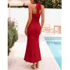 MEROKEETY Women’s Wedding Guest Dress Summer Sleeveless Halter Backless Slit Ruched Beach Cocktail Formal Maxi Dresses(Red)