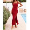 MEROKEETY Women’s Wedding Guest Dress Summer Sleeveless Halter Backless Slit Ruched Beach Cocktail Formal Maxi Dresses(Red)