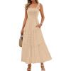 MEROKEETY Women’s 2026 Spring Boho Maxi Dress Summer Beach Vacation Casual Sleeveless Smocked A Line Sundress with Pockets(Apricot)