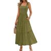 MEROKEETY Women’s 2026 Spring Boho Maxi Dress Summer Beach Vacation Casual Sleeveless Smocked A Line Sundress with Pockets(Army)