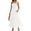 MEROKEETY Women’s 2026 Spring Boho Maxi Dress Summer Beach Vacation Casual Sleeveless Smocked A Line Sundress with Pockets(Beige)