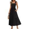 MEROKEETY Women’s 2026 Spring Boho Maxi Dress Summer Beach Vacation Casual Sleeveless Smocked A Line Sundress with Pockets(Black)